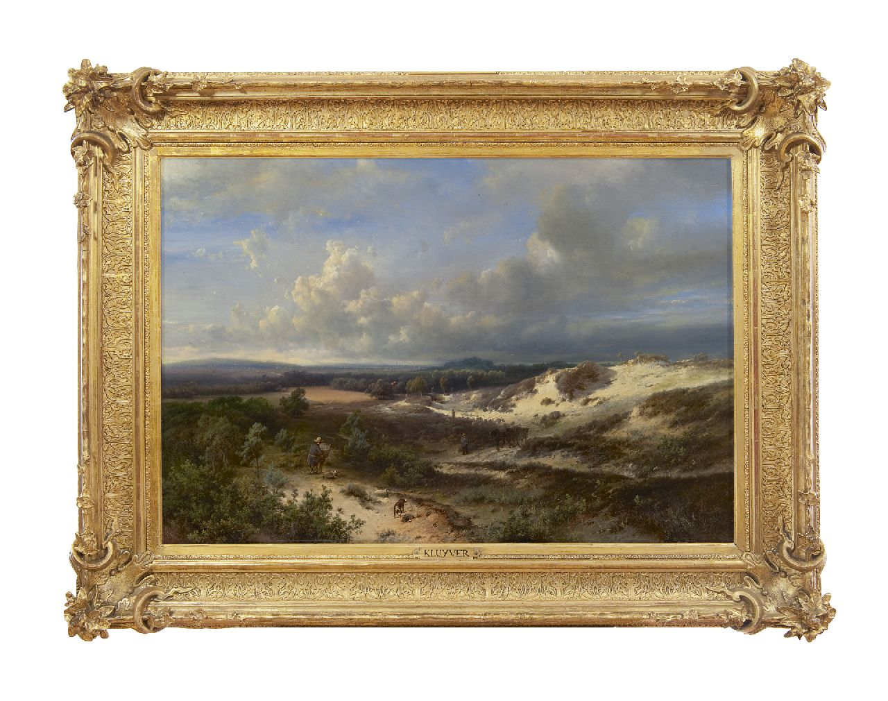 Kluyver P.L.F.  | 'Pieter' Lodewijk Francisco Kluyver | Paintings offered for sale | Painter painting in the dunes by the sea (animals and figure are by Cornelis Springer), oil on canvas 56.5 x 84.5 cm, signed l.l. 'Kluyver' and l.r. 'C. Springer fig'