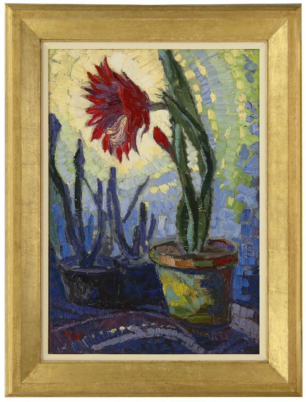 Kruysen J.  | Johannes 'Jan' Kruysen, A flowering cactus, oil on painter's board 60.8 x 43.0 cm, signed l.l. with monogram