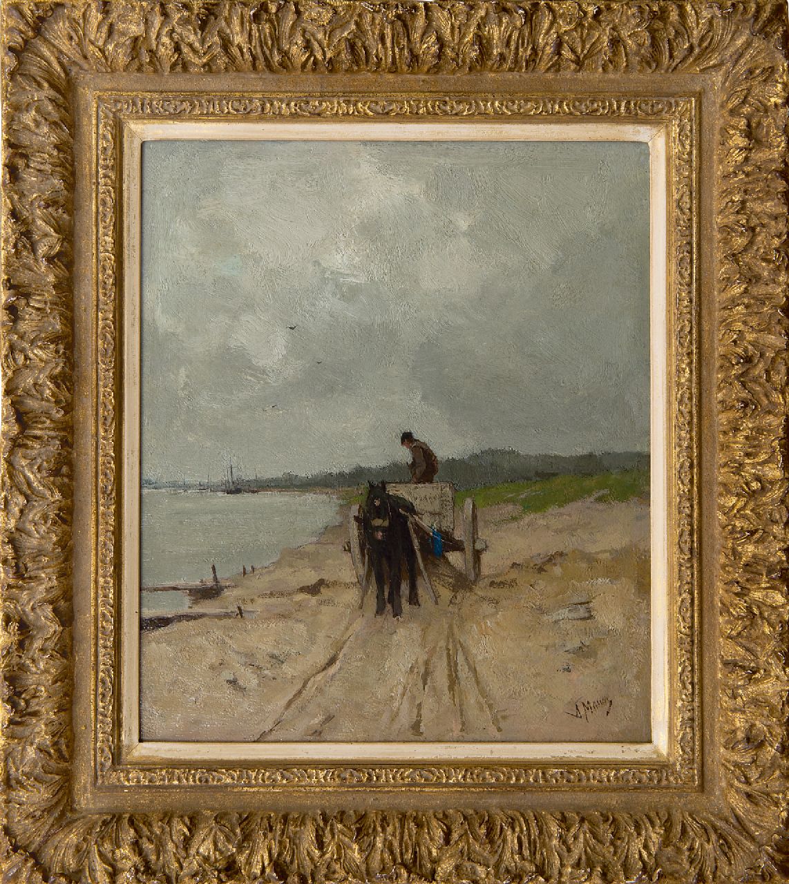 Mauve A.  | Anthonij 'Anton' Mauve, The sand-cart, oil on canvas 32.9 x 28.1 cm, signed l.r. and painted ca. 1875-1880
