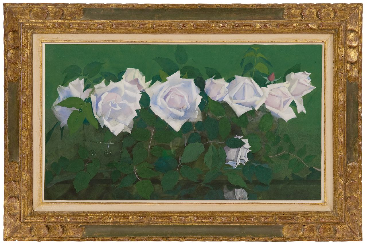 Voerman sr. J.  | Jan Voerman sr., 'La France'-roses in glass vases, gouache on paper 31.8 x 56.9 cm, signed l.r. and executed ca. 1891-1899