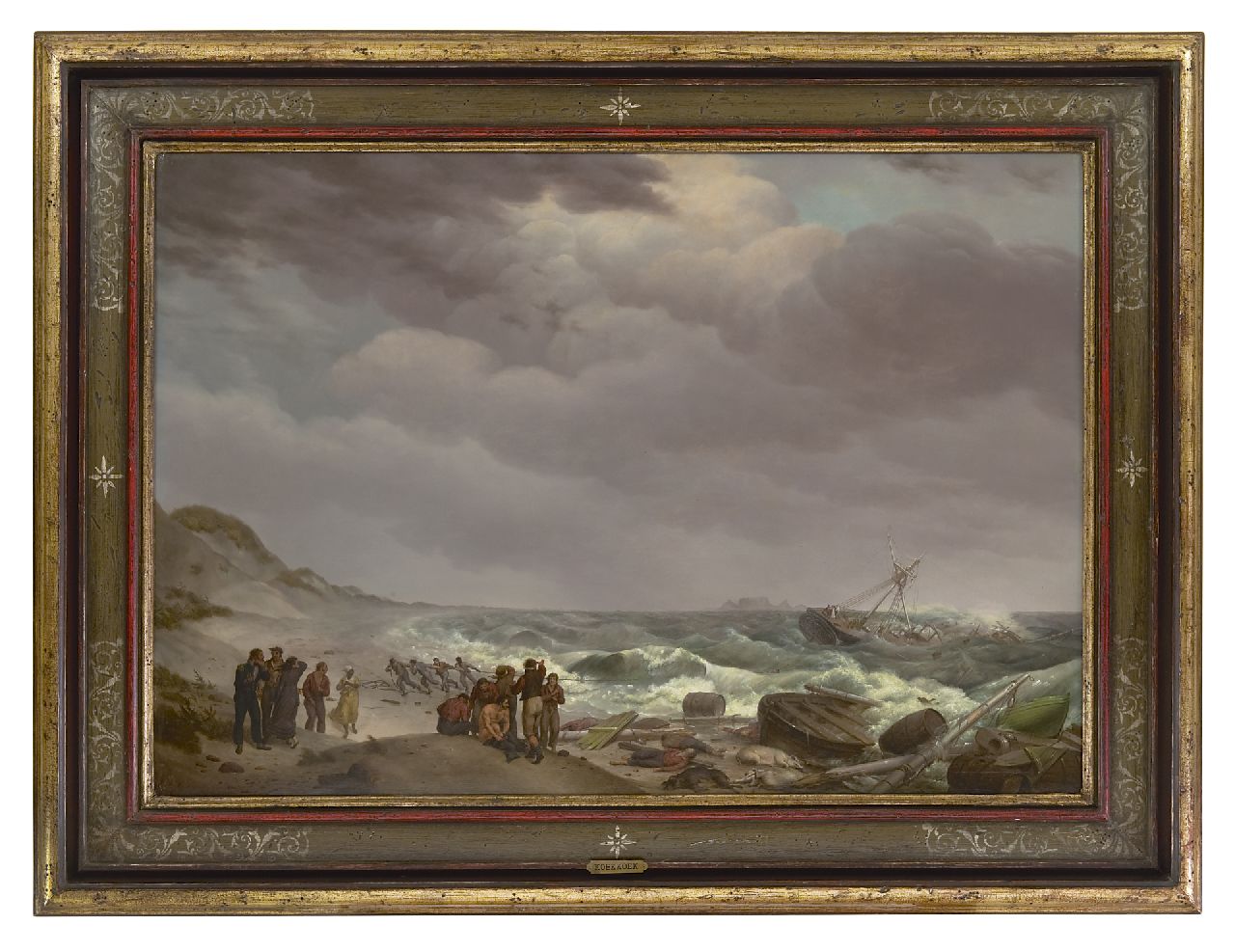 Koekkoek J.H.  | Johannes Hermanus Koekkoek | Paintings offered for sale | Shipwreck at the South African coast, Tsaarsbank, with the Table Mountain in the distance, oil on panel 57.4 x 82.8 cm, signed l.r. and dated 1824 (vague)