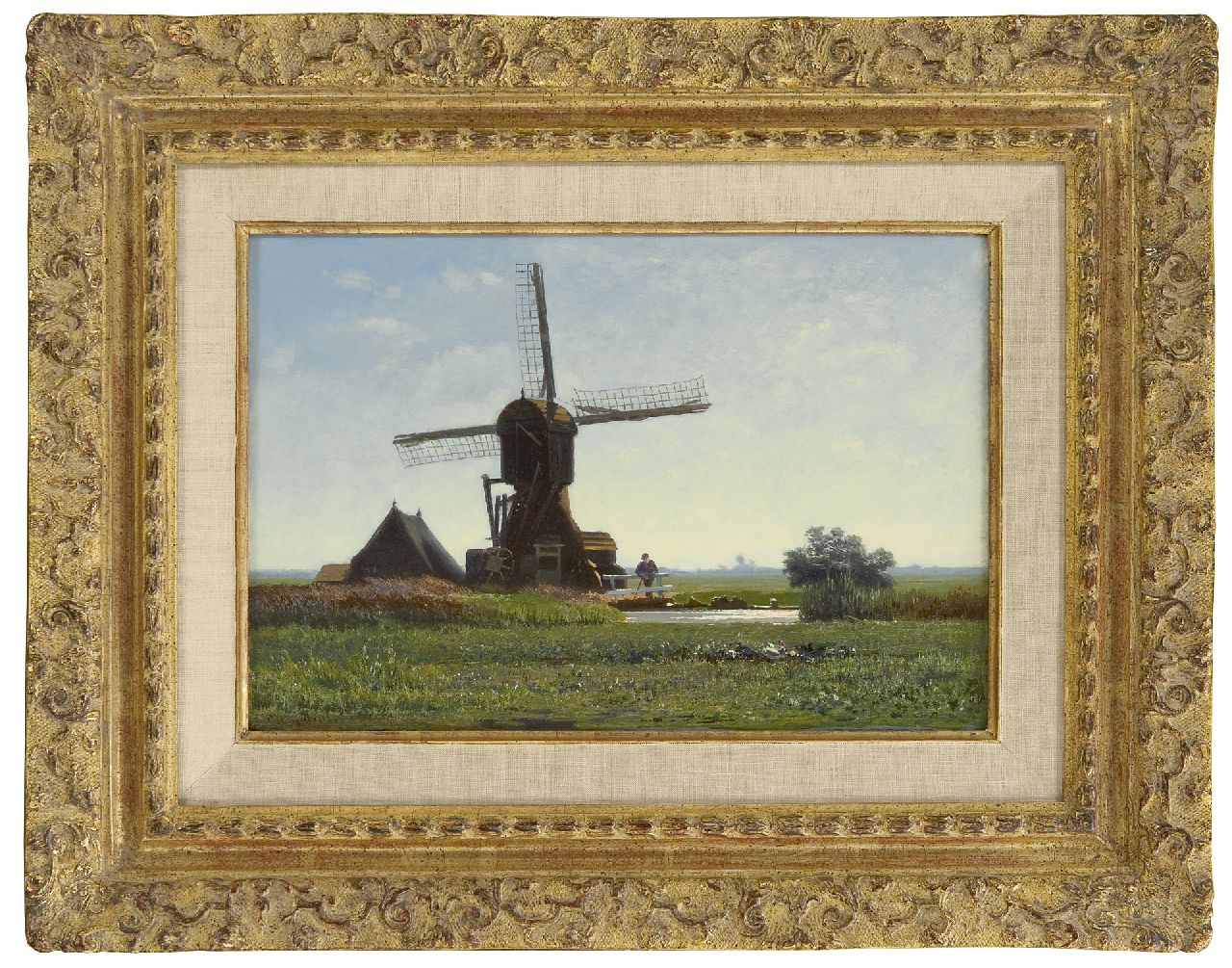 Gabriel P.J.C.  | Paul Joseph Constantin 'Constan(t)' Gabriel, Windmill 'De Winkel' in backlight, oil on panel 20.3 x 30.5 cm, signed l.l.