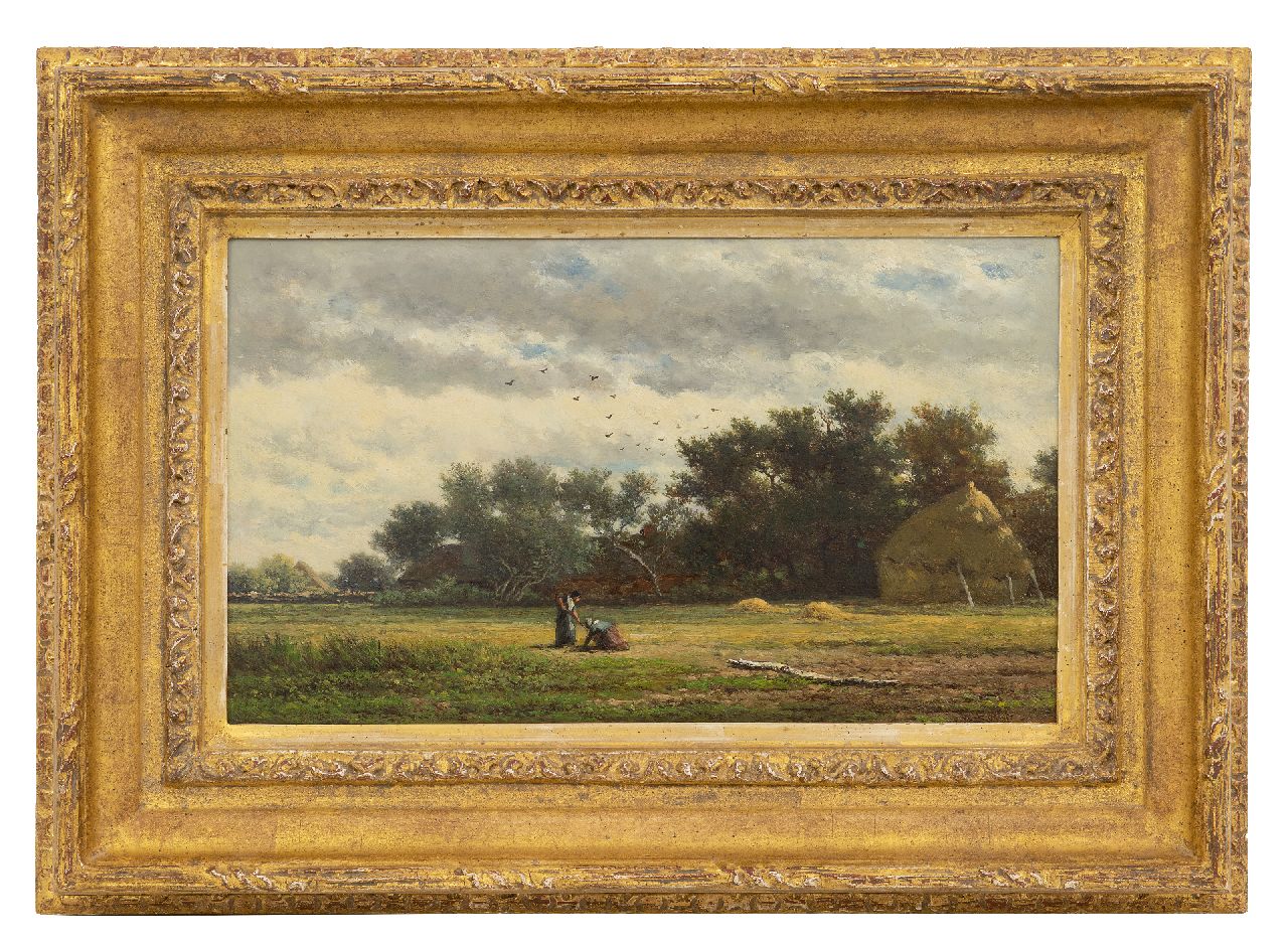 Roelofs W.  | Willem Roelofs | Paintings offered for sale | Behind the farm, oil on panel 22.1 x 37.7 cm, signed l.r. and painted ca. 1855-1860