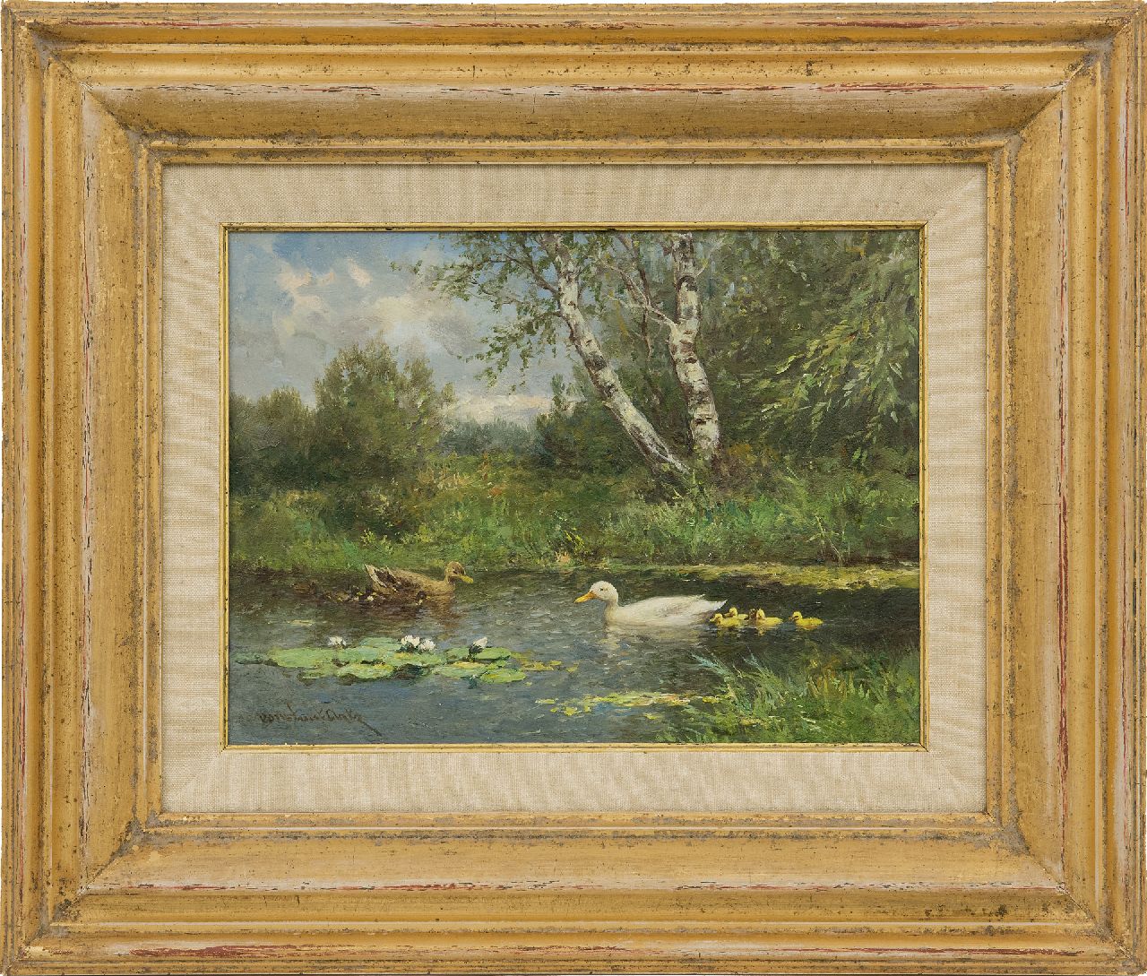 Artz C.D.L.  | 'Constant' David Ludovic Artz, Two duck families in a ditch, oil on panel 18.2 x 24.1 cm, signed l.l.