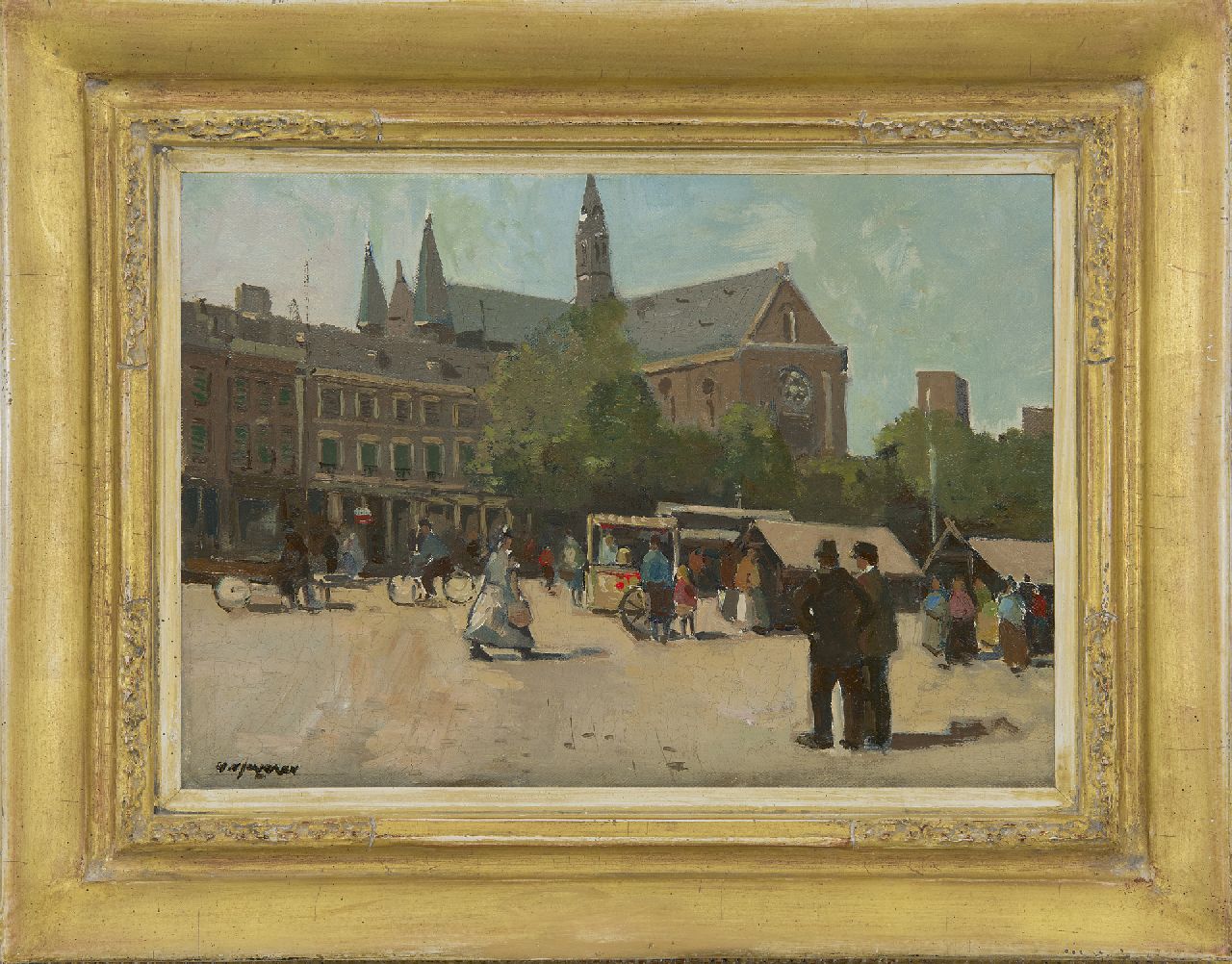 Jeveren G. van | Gerrit van Jeveren | Paintings offered for sale | Market day near the Bosjeskerk in Rotterdam, oil on canvas 25.3 x 35.3 cm, signed l.l.
