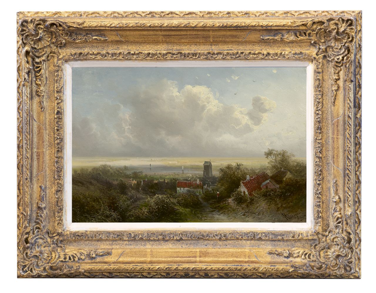 Kluyver P.L.F.  | 'Pieter' Lodewijk Francisco Kluyver | Paintings offered for sale | A view on a river valley, oil on panel 23.7 x 36.0 cm, signed l.r.