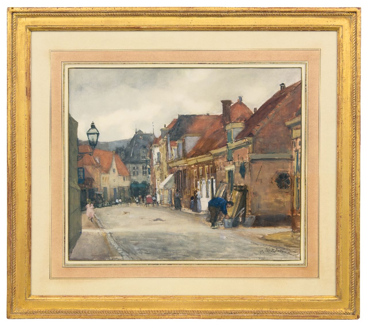 Arntzenius P.F.N.J.  | Pieter Florentius Nicolaas Jacobus 'Floris' Arntzenius, A street in Hoorn with a view of the Kaaswaag, watercolour on paper 39.0 x 46.5 cm, signed l.r. and to be dated 18 August 1905