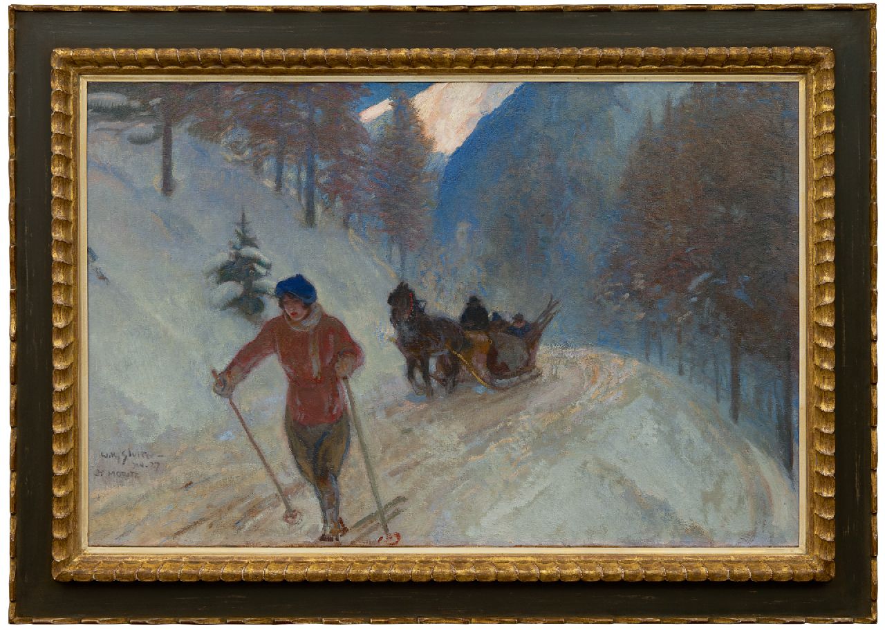 Sluiter J.W.  | Jan Willem 'Willy' Sluiter, Skier in St. Moritz, oil on canvas 65.0 x 100.1 cm, signed l.l. and dated 'St Moritz' Jan. 27