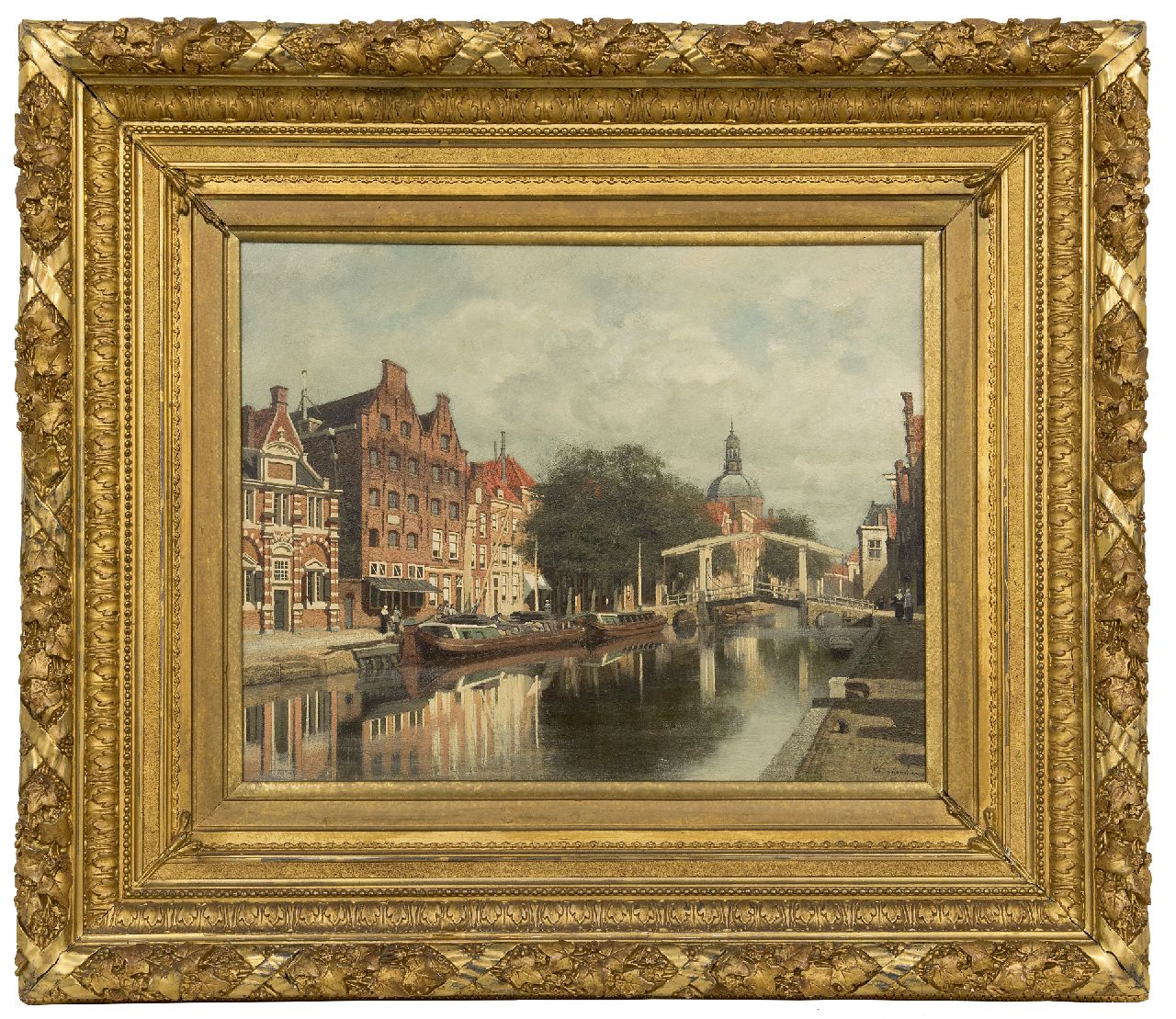 Klinkenberg J.C.K.  | Johannes Christiaan Karel Klinkenberg | Paintings offered for sale | A view of Leiden with the Oude Rijn and the Marekerk, oil on panel 39.3 x 51.0 cm, signed l.r.