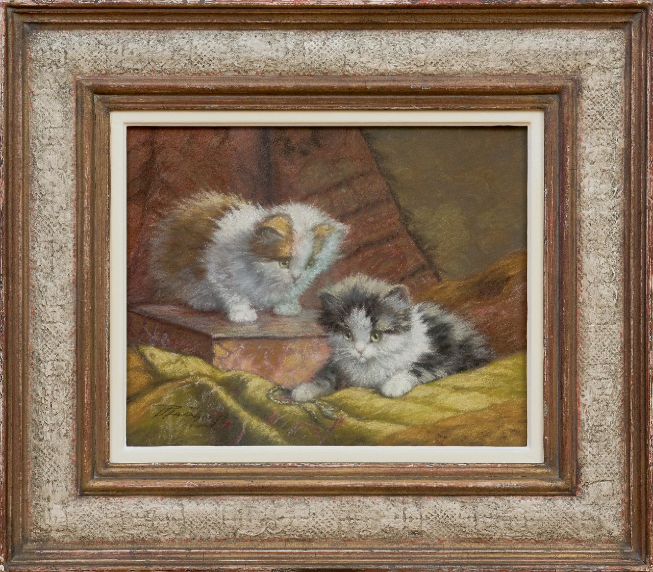 Raaphorst C.  | Cornelis Raaphorst | Watercolours and drawings offered for sale | Two kittens on a cushion, pastel on paper 25.2 x 31.0 cm, signed l.l.