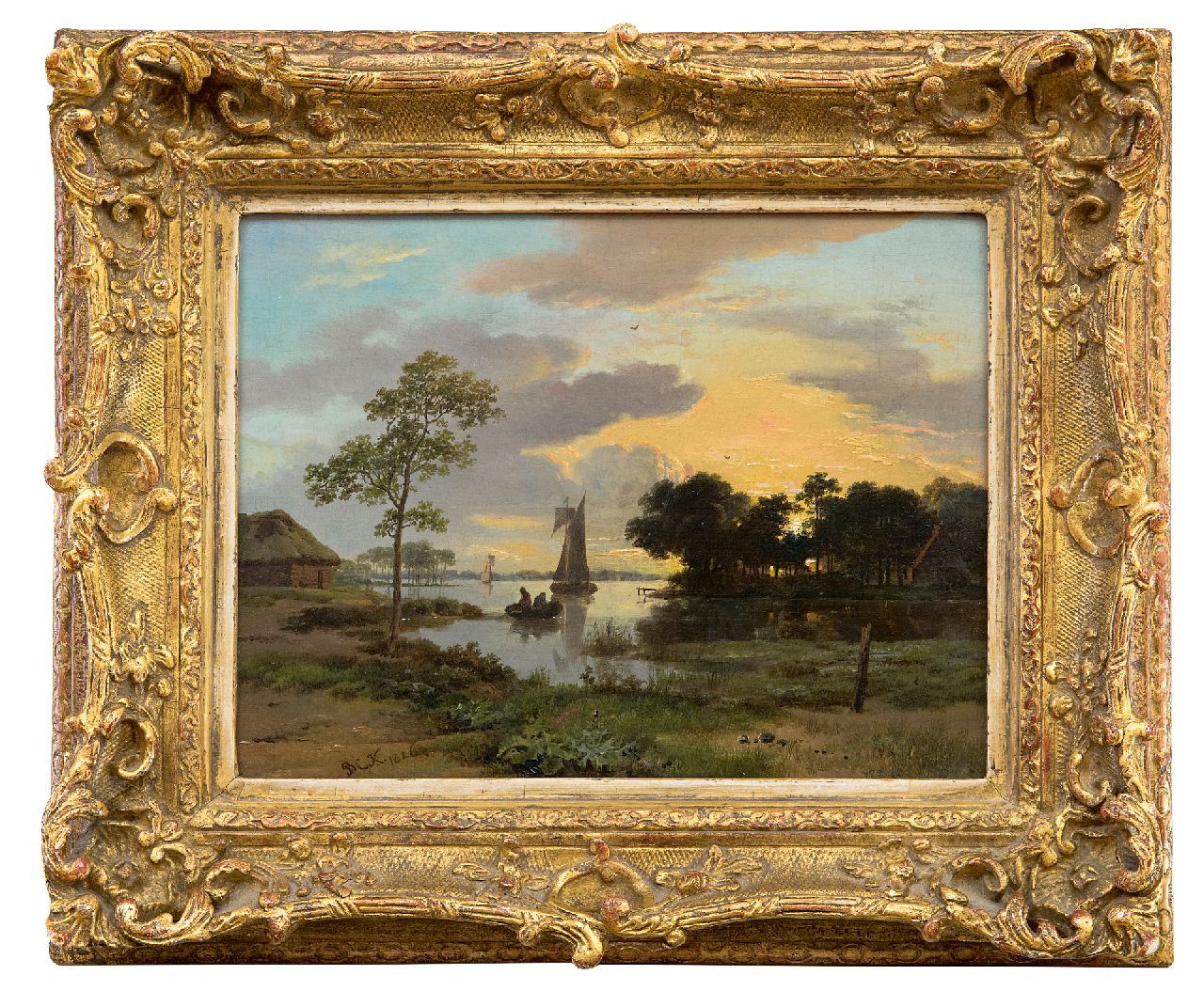 Broek M. van den | Michiel van den Broek | Paintings offered for sale | A riverscape at sunset, oil on panel 17.4 x 23.3 cm, signed l.l. with initials and dated 1826 (private - not for sale)