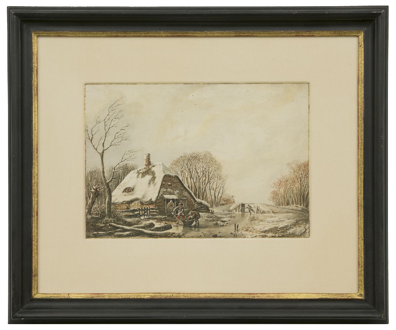 Schelfhout A.  | Andreas Schelfhout, Loading the pushing sledge, ink and watercolour on paper 19.5 x 27.8 cm, signed l.l. and painted ca. 1810-1815