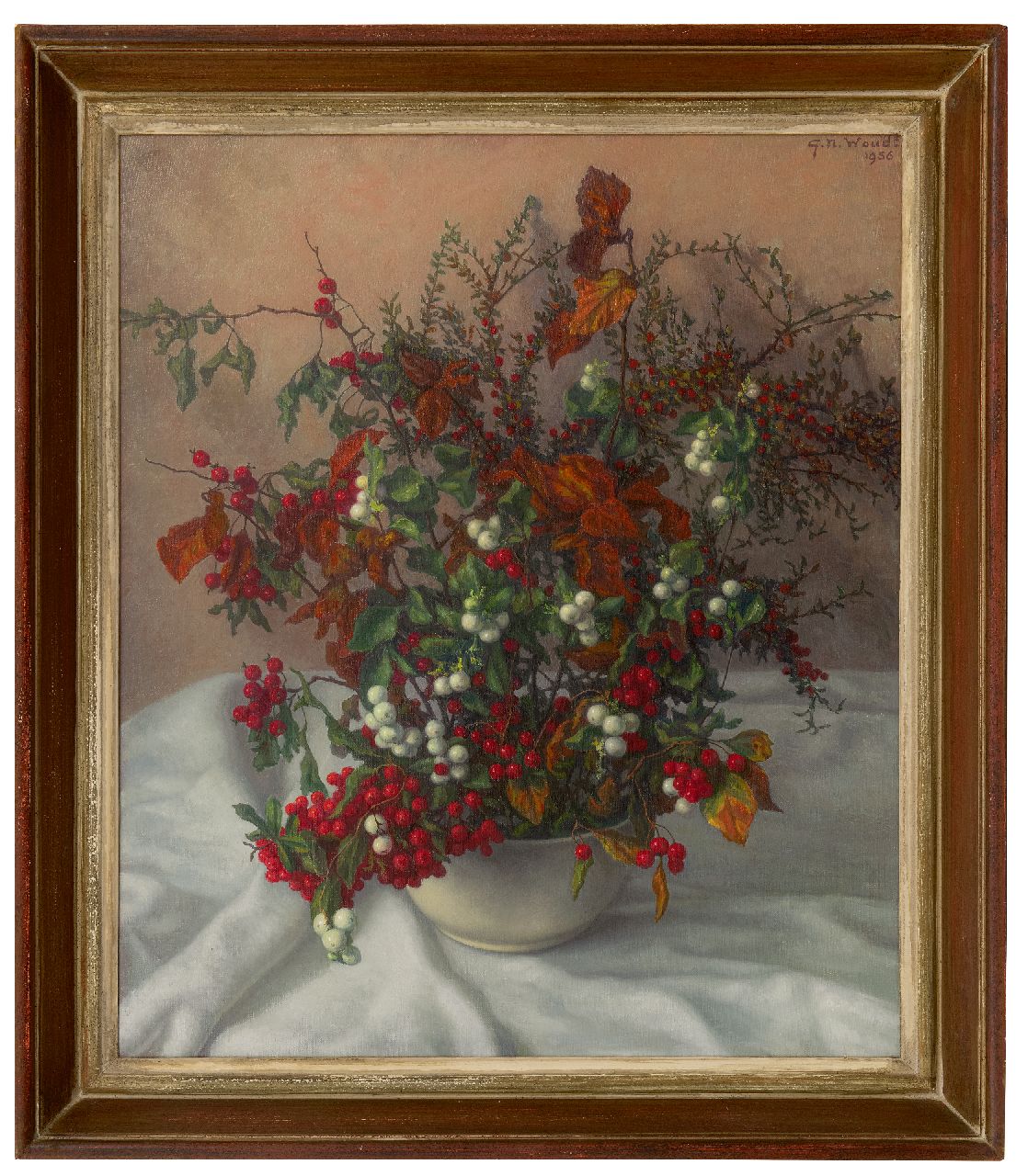 Woudt G.N.  | 'Gerrit' Nicolaas Woudt | Paintings offered for sale | Still life with berries, oil on canvas 65.2 x 55.4 cm, signed u.r. and dated 1956