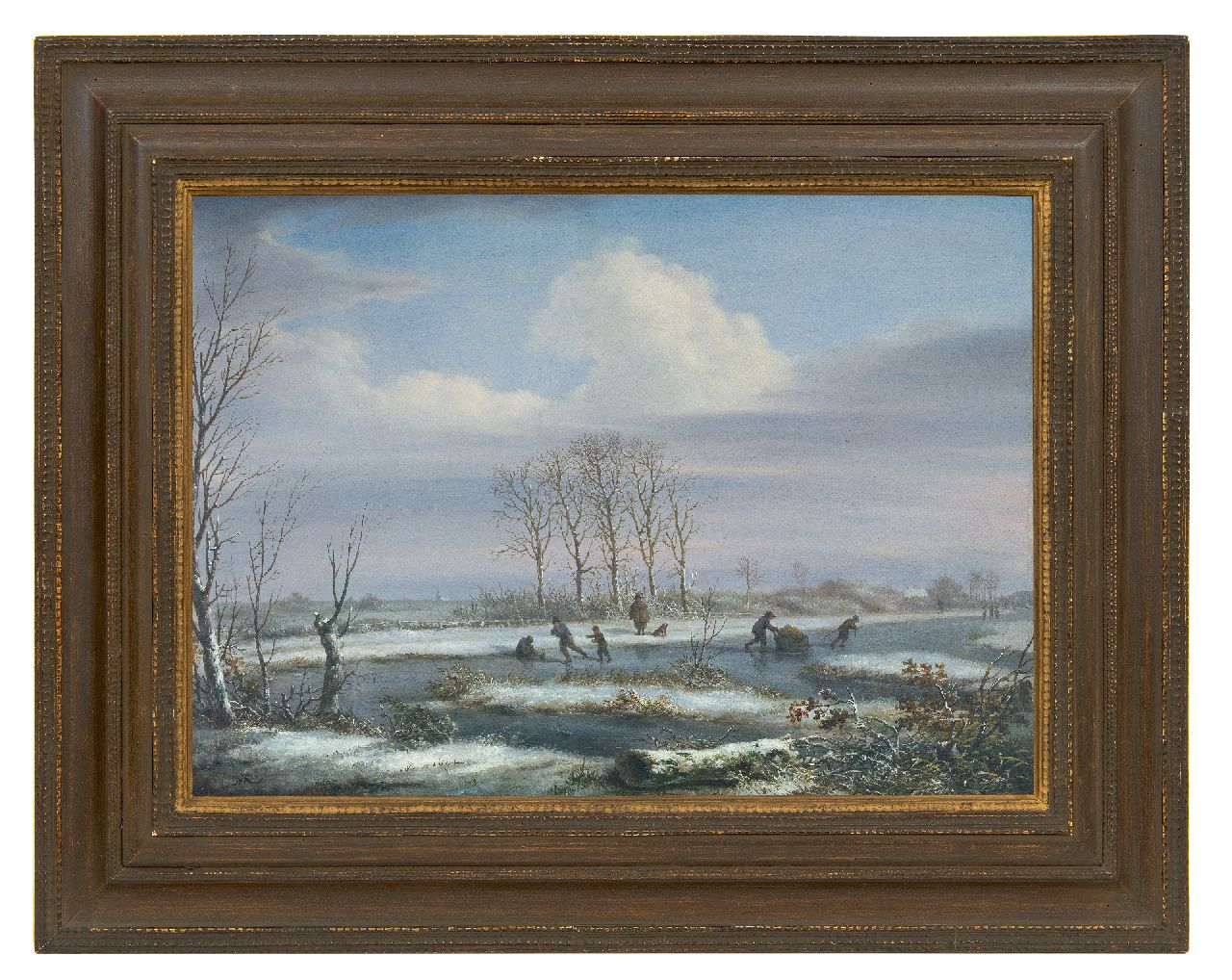 Kouwenhoven J. van | Jacob van Kouwenhoven | Paintings offered for sale | Winter landscape with skaters, oil on panel 31.0 x 43.6 cm, signed l.l. with initials