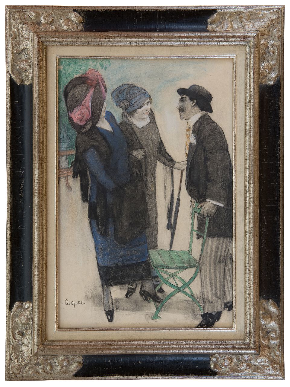 Gestel L.  | Leendert 'Leo' Gestel | Watercolours and drawings offered for sale | Conversation in the park, charcoal and pastel on paper 50.1 x 33.4 cm, signed l.l. and executed ca. 1910