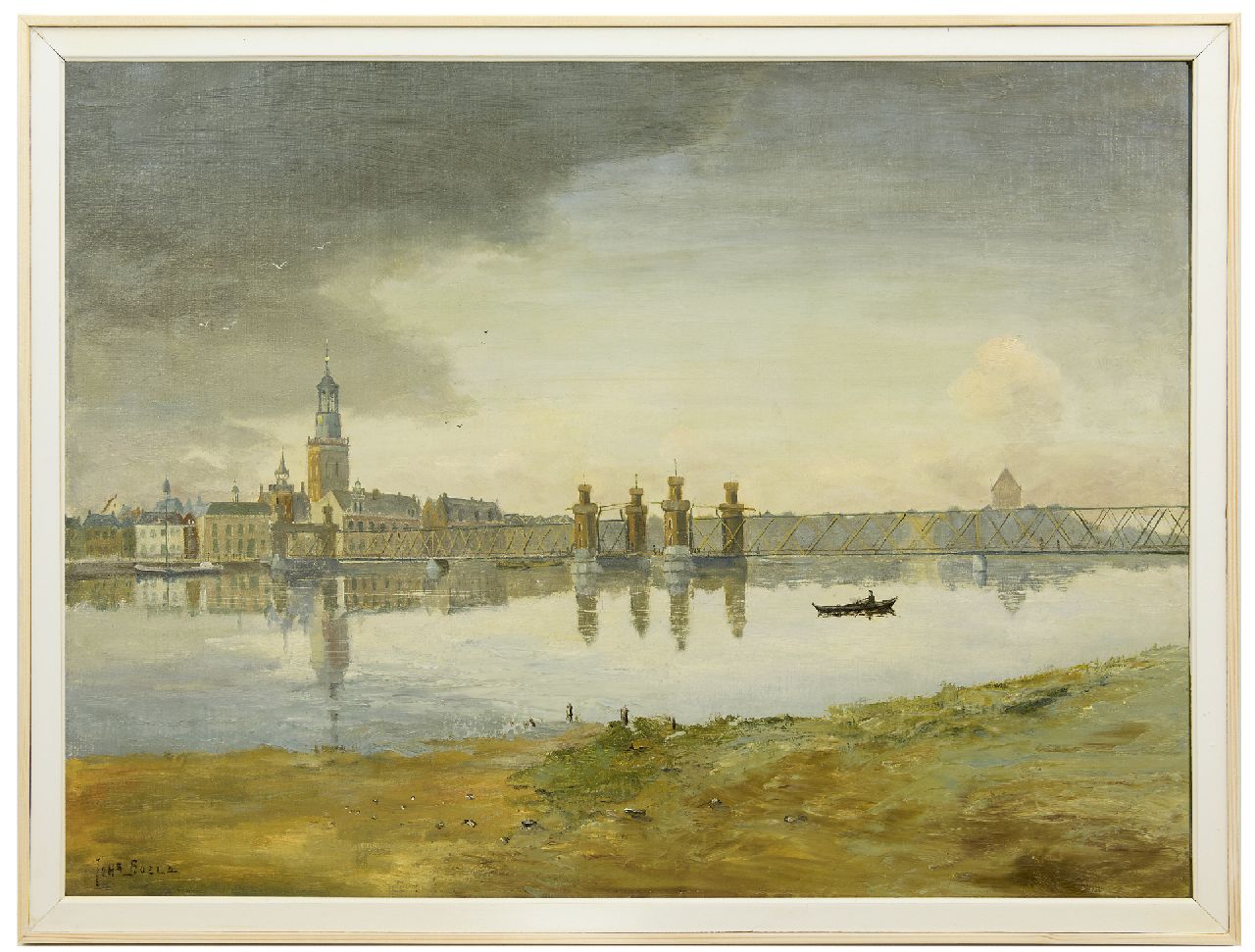 Boele J.  | Johannes Boele, A view of Kampen with the old bridge over the river IJssel, oil on canvas 60.3 x 80.2 cm, signed l.l.