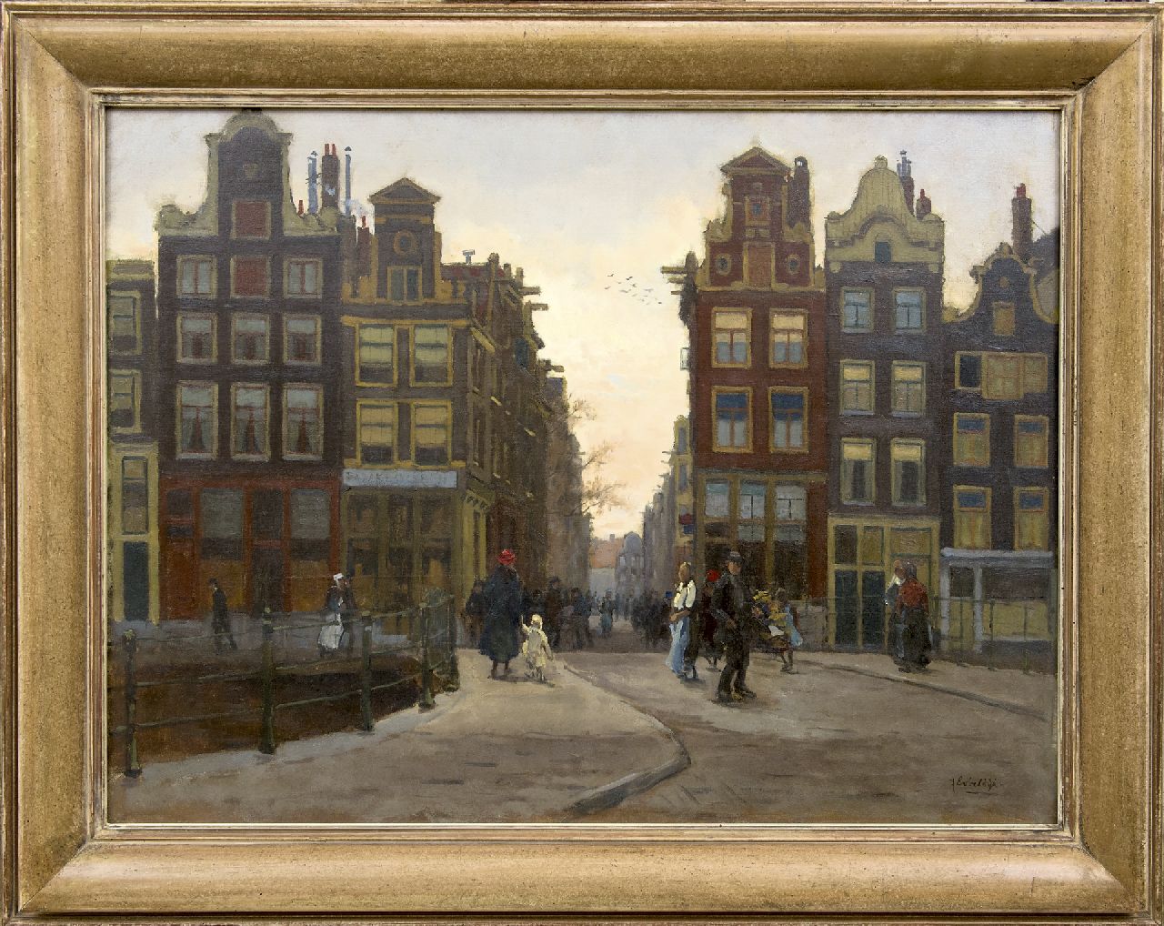 Bobeldijk F.  | Felicien Bobeldijk, A view on the Wijde Heisteeg, Amsterdam, at dusk, oil on canvas 60.2 x 80.2 cm, signed l.r.