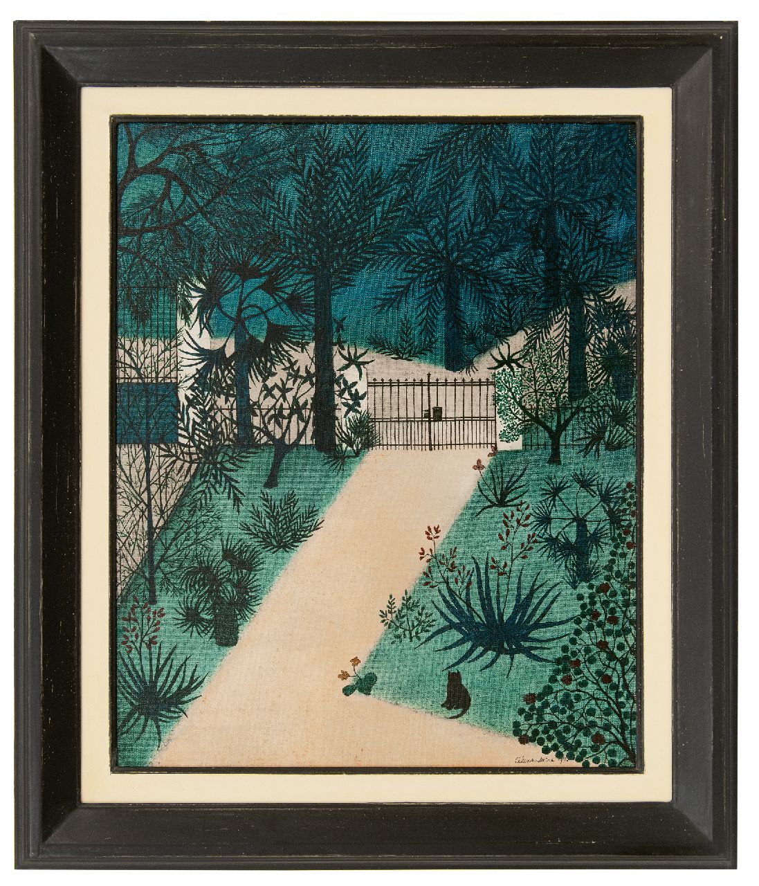 Kelder-Gortmans A.  | Alexandrine Kelder-Gortmans, Garden with cat, oil on canvas laid down on board 50.0 x 39.9 cm, signed l.r. and dated 1962