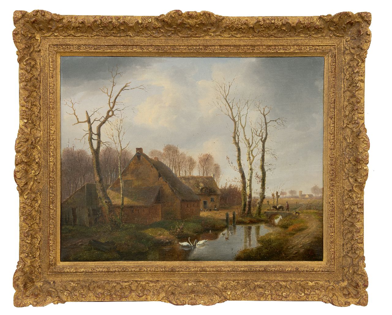 Verwee L.P.  | Louis Pierre Verwee, A farm with landfolk and animals, oil on canvas 54.6 x 69.5 cm, signed l.l.