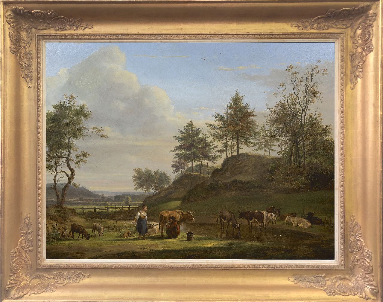 Os P.G. van | Pieter Gerardus van Os, A Dutch Arcadian landscape with shepherds and cattle, oil on panel 63.1 x 83.2 cm, signed l.l. and dated 1815