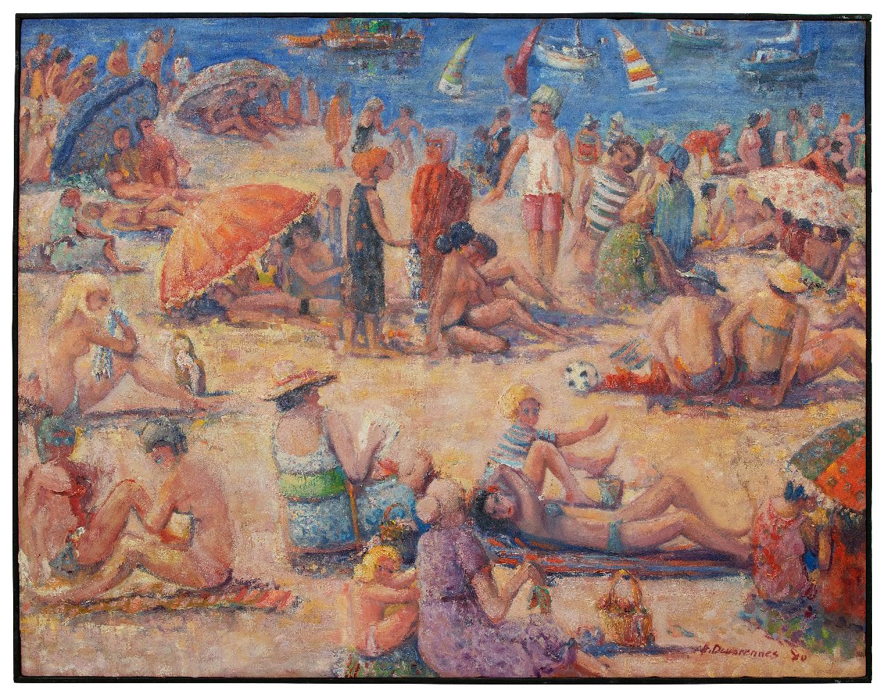 Devarennes C.  | Charly Devarennes, On the beach, Collioure, oil on canvas 105.0 x 134.1 cm, signed l.r. and dated '80