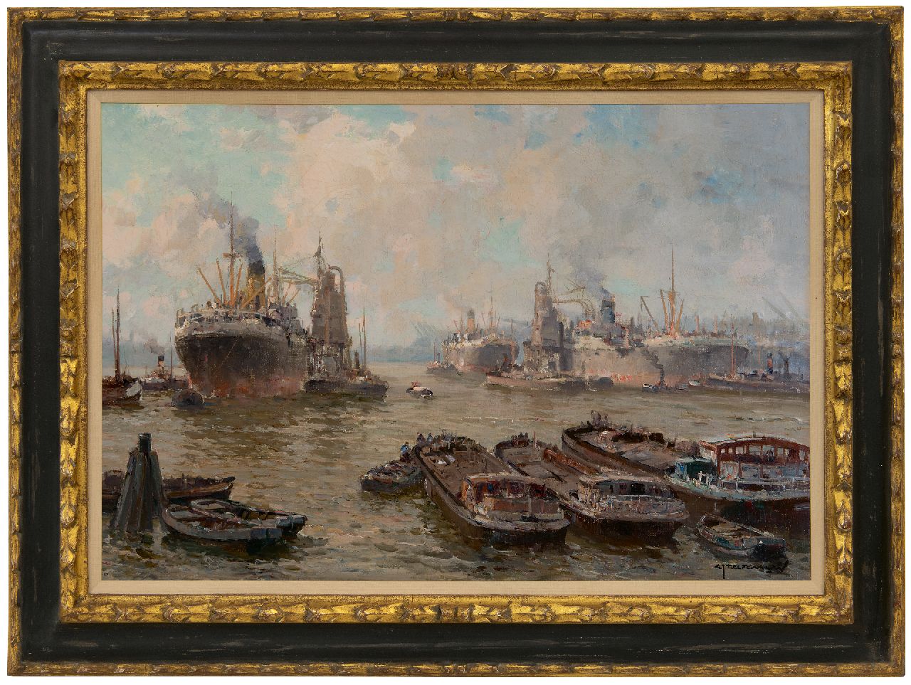 Delfgaauw G.J.  | Gerardus Johannes 'Gerard' Delfgaauw | Paintings offered for sale | Harbour The Waalhaven, Rotterdam, oil on canvas 40.2 x 60.5 cm, signed l.r.