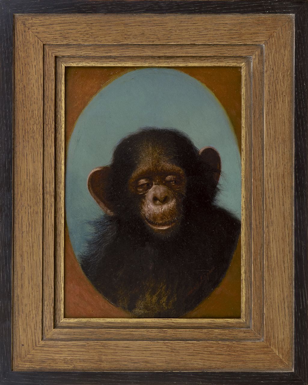 Schippers J.  | Joseph Schippers, Study of a chimpanzee, oil on panel 27.1 x 19.4 cm, signed l.r. and dated on the reverse 'Anvers' 3/2 1929