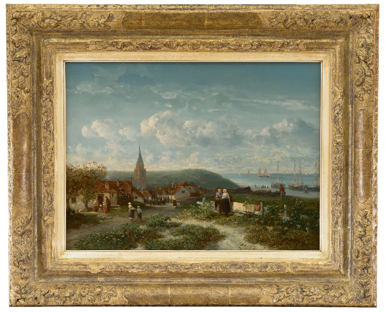 Verveer S.L.  | 'Salomon' Leonardus Verveer | Paintings offered for sale | Panoramic view of the fishing village of Scheveningen and the beach, oil on panel 24.1 x 33.7 cm, signed l.r. and dated '64