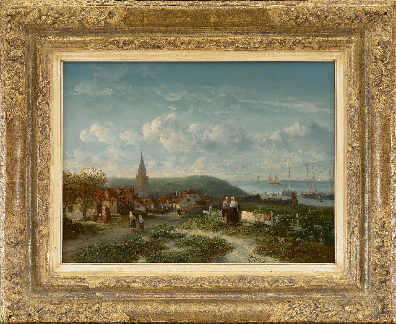 Verveer S.L.  | 'Salomon' Leonardus Verveer | Paintings offered for sale | Panoramic view of the fishing village of Scheveningen and the beach, oil on panel 24.1 x 33.7 cm, signed l.r. and dated '64