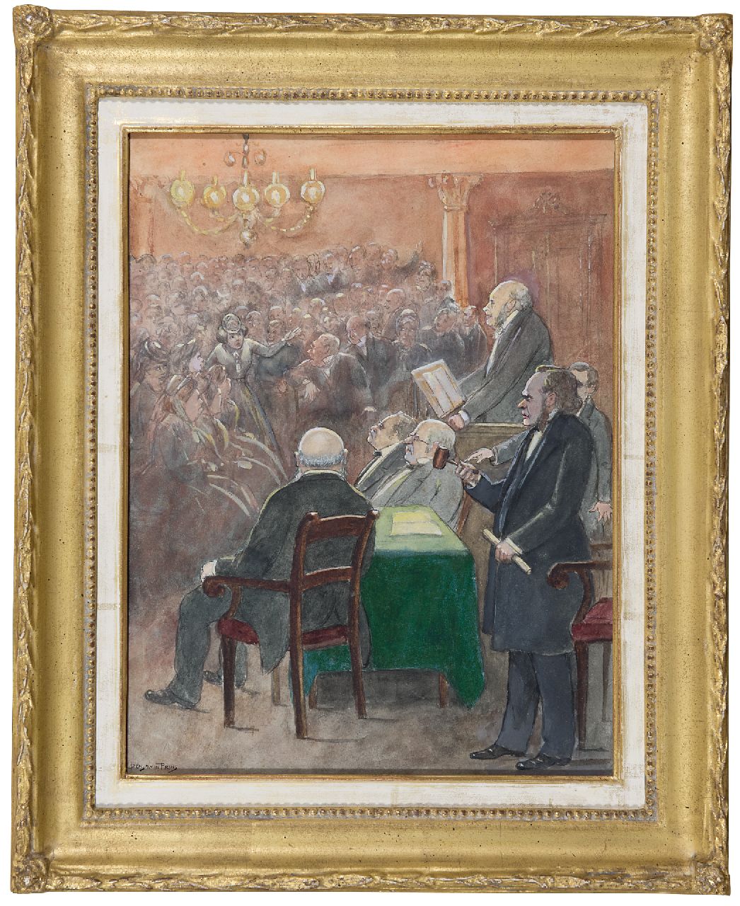 Prins B.L.  | 'Benjamin' Liepman Prins, The interruption, watercolour on paper 29.5 x 21.4 cm, signed l.l