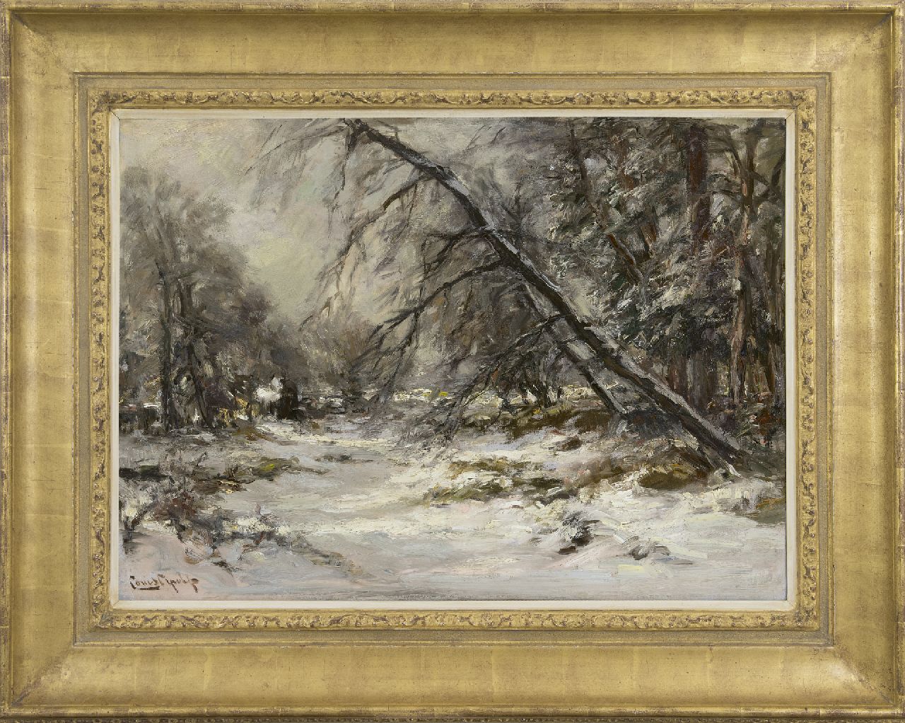 Apol L.F.H.  | Lodewijk Franciscus Hendrik 'Louis' Apol, A forest path in winter, oil on canvas 50.1 x 70.3 cm, signed l.l.