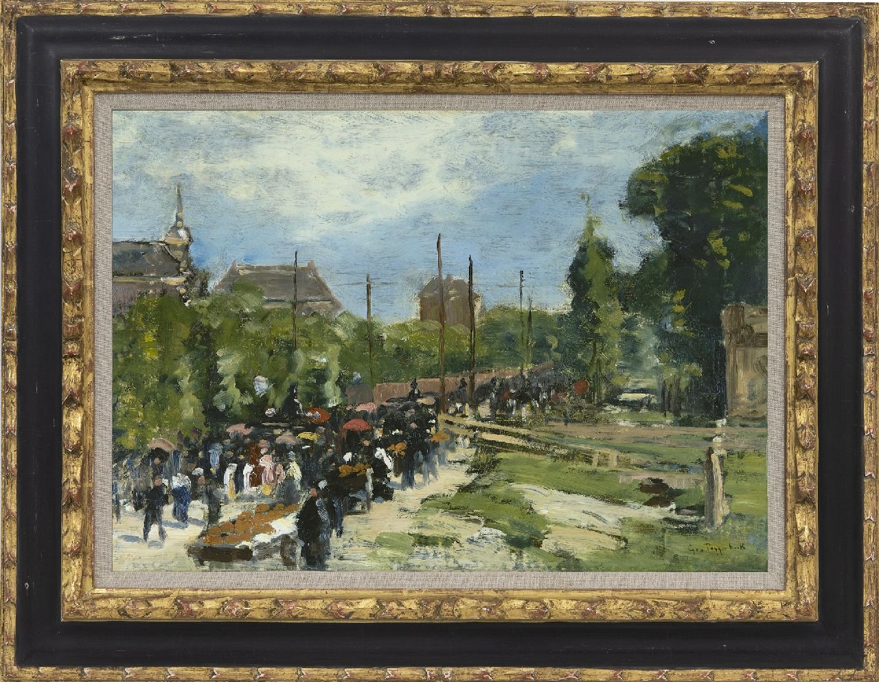 Poggenbeek G.J.H.  | George Jan Hendrik 'Geo' Poggenbeek | Paintings offered for sale | Procession in Amsterdam, oil on canvas 33.9 x 48.2 cm, signed l.r.