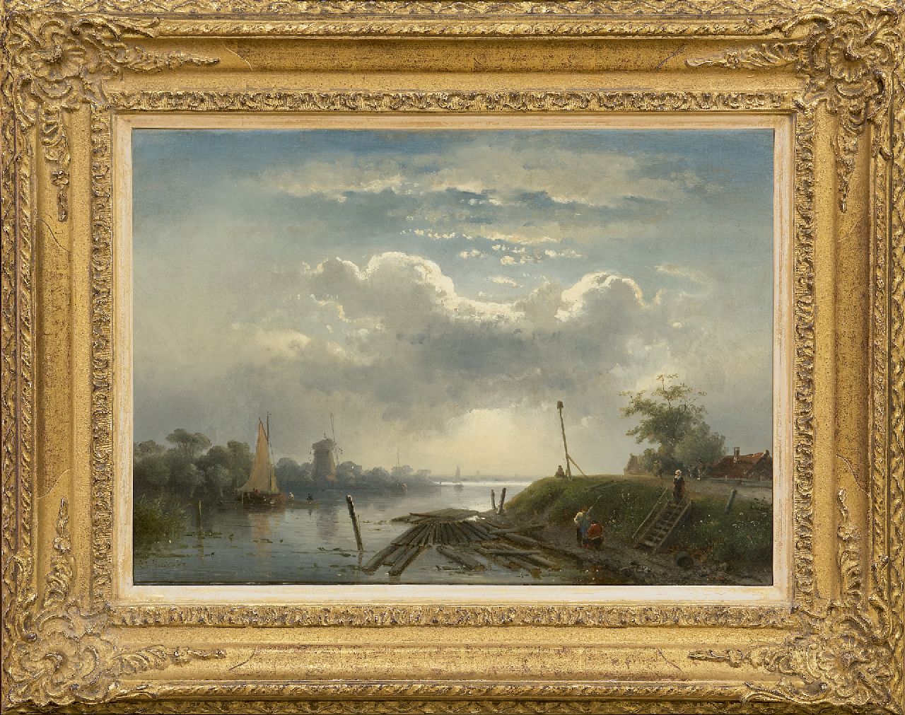 Leickert C.H.J.  | 'Charles' Henri Joseph Leickert, A river landscape in summer, oil on canvas 30.2 x 41.7 cm, signed l.r.