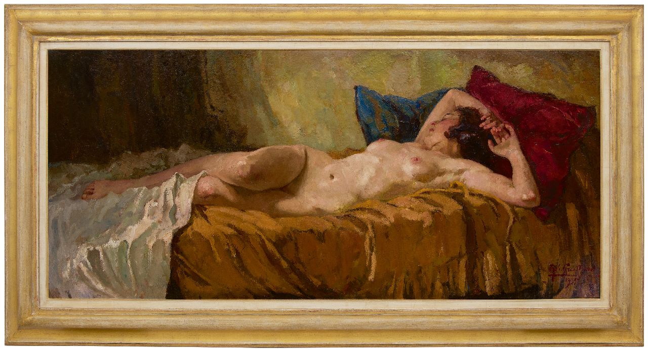 Graafland R.A.A.J.  | Robert Archibald Antonius Joan 'Rob' Graafland, Reclining nude, oil on canvas 74.4 x 162.5 cm, signed l.r. and dated 1935