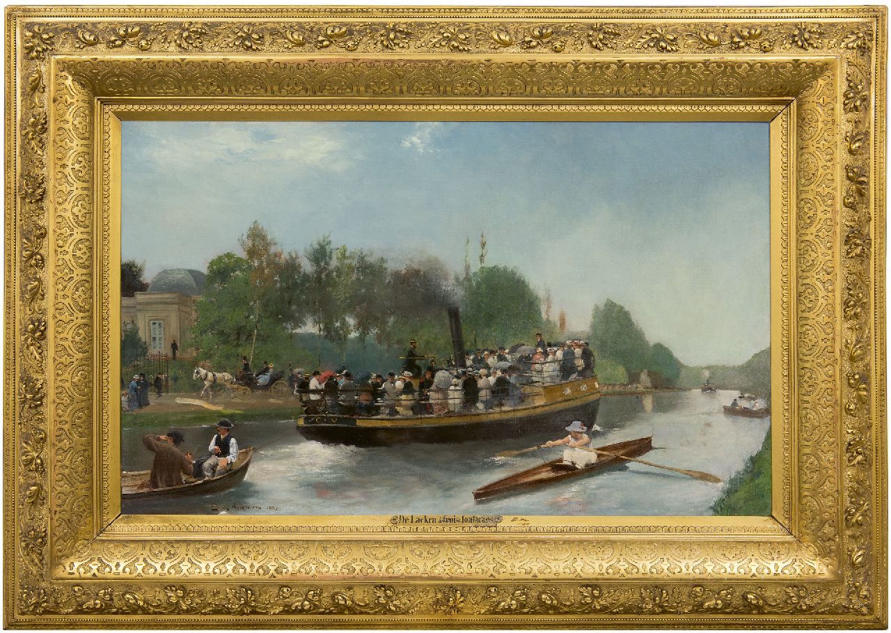 Hoeterickx E.  | Emile Hoeterickx | Paintings offered for sale | Boating between Laeken and park Trois Fontaines in Vilvoorde, Belgium, oil on canvas 52.5 x 85.0 cm, signed l.l. and dated 1883