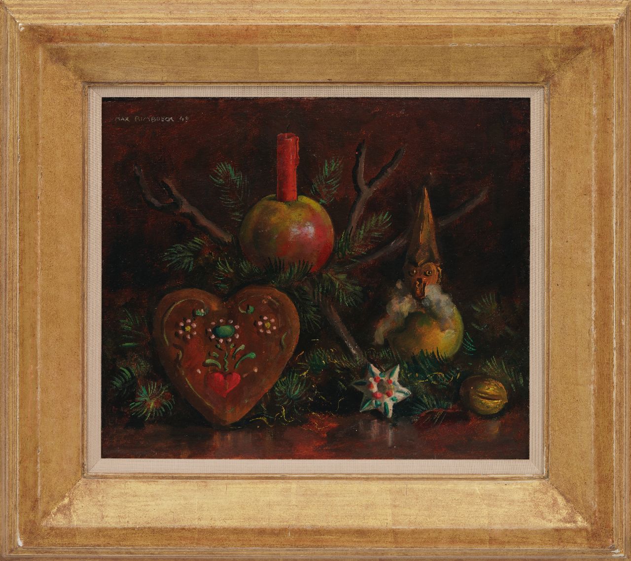 Rimböck M.  | Max Rimböck | Paintings offered for sale | Christmas still life, oil on painter's board 29.4 x 35.3 cm, signed u.l. and dated '49