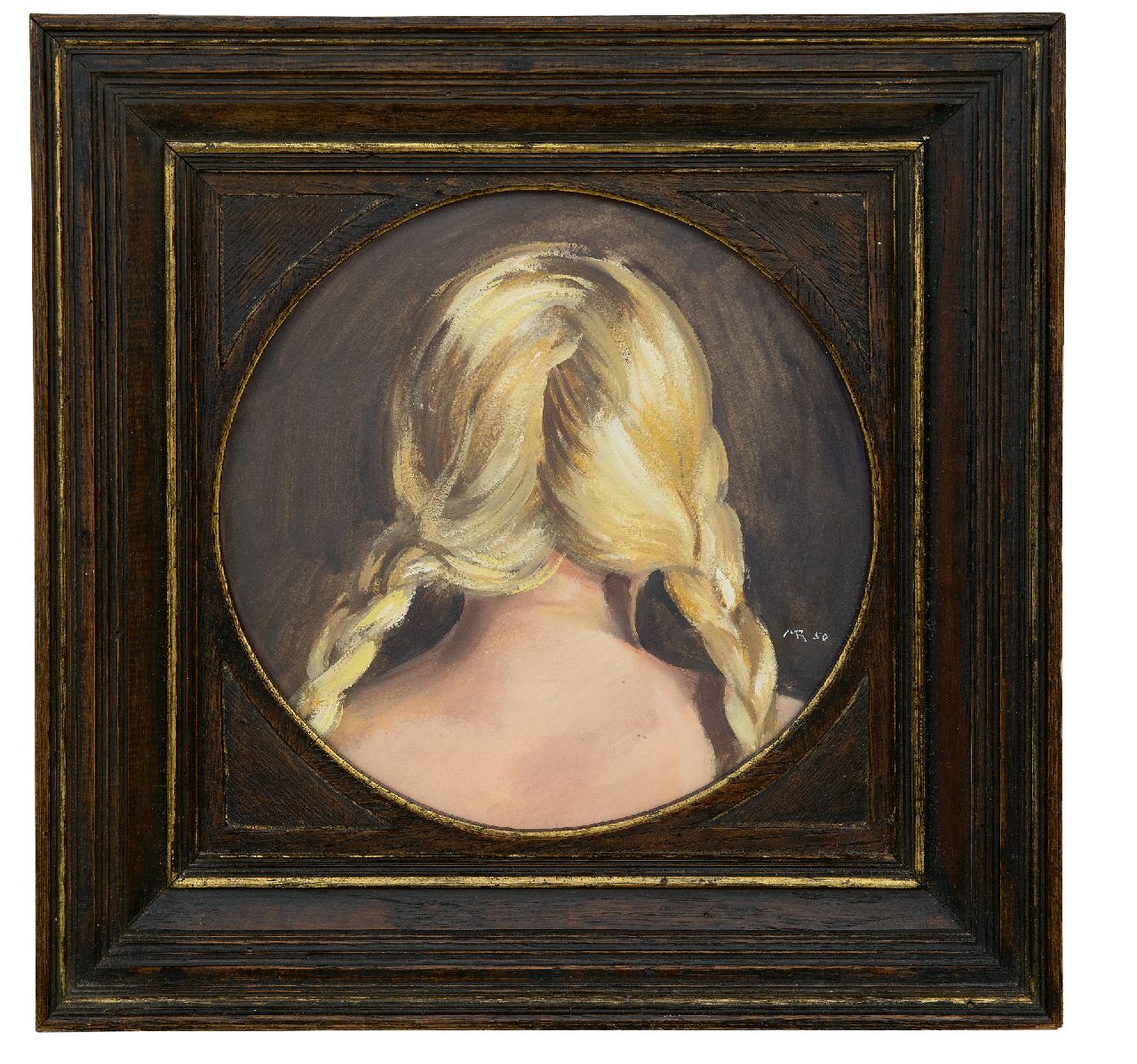 Rimböck M.  | Max Rimböck | Paintings offered for sale | A girl with braids seen from the back, oil on paper 21.0, signed l.r. with monogram and dated '50