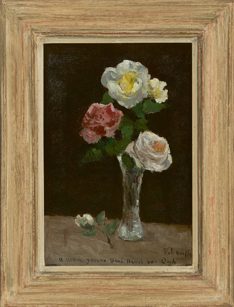 Bauffe V.  | Victor Bauffe | Paintings offered for sale | Roses in a crystal vase, oil on canvas 37.0 x 25.7 cm, signed l.r.