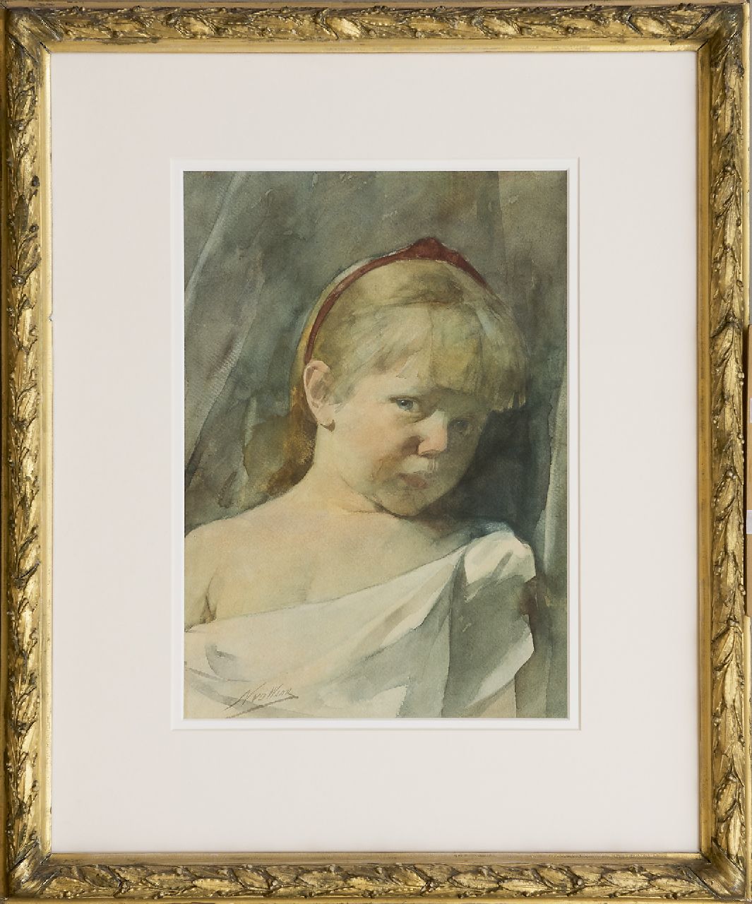 Waay N. van der | Nicolaas van der Waay | Watercolours and drawings offered for sale | A girl's portrait, watercolour on paper 49.5 x 34.3 cm, signed l.l.