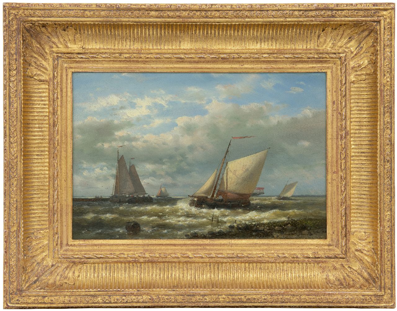 Hulk A.  | Abraham Hulk | Paintings offered for sale | Sailing vessels on the Zuiderzee, oil on panel 20.2 x 30.7 cm, signed on the reverse