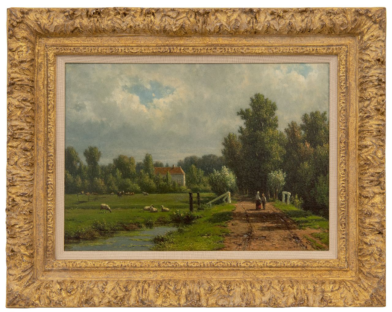Maaten J.J. van der | Jacob Jan van der Maaten | Paintings offered for sale | Conversation on a country road, oil on panel 25.7 x 36.0 cm, signed l.r.