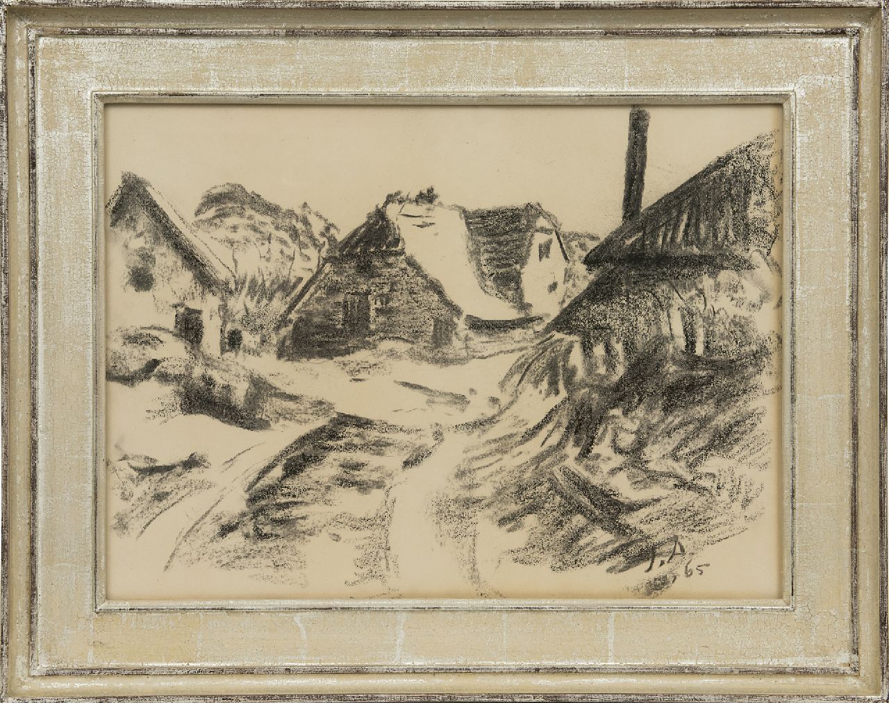 Altink J.  | Jan Altink, Farms, charcoal on paper 36.7 x 48.8 cm, signed l.r. with initials and dated '65