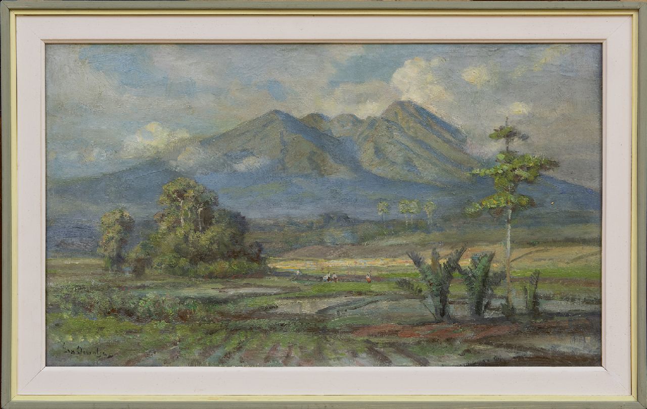 Dezentjé E.  | Ernest Dezentjé, A view on the Goenoeng Salak, Java, oil on canvas 29.3 x 49.5 cm, signed l.l. and dated on the stretcher 4/6/'51