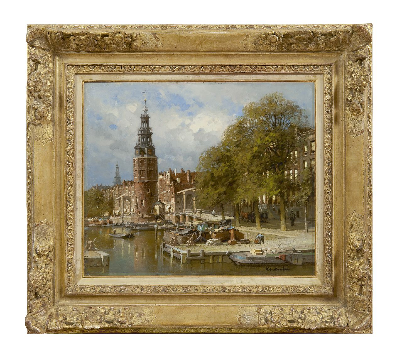 Klinkenberg J.C.K.  | Johannes Christiaan Karel Klinkenberg | Paintings offered for sale | The Montelbaanstoren near the Kalkmarktsluis, Amsterdam, oil on canvas 39.3 x 47.3 cm, signed l.r.