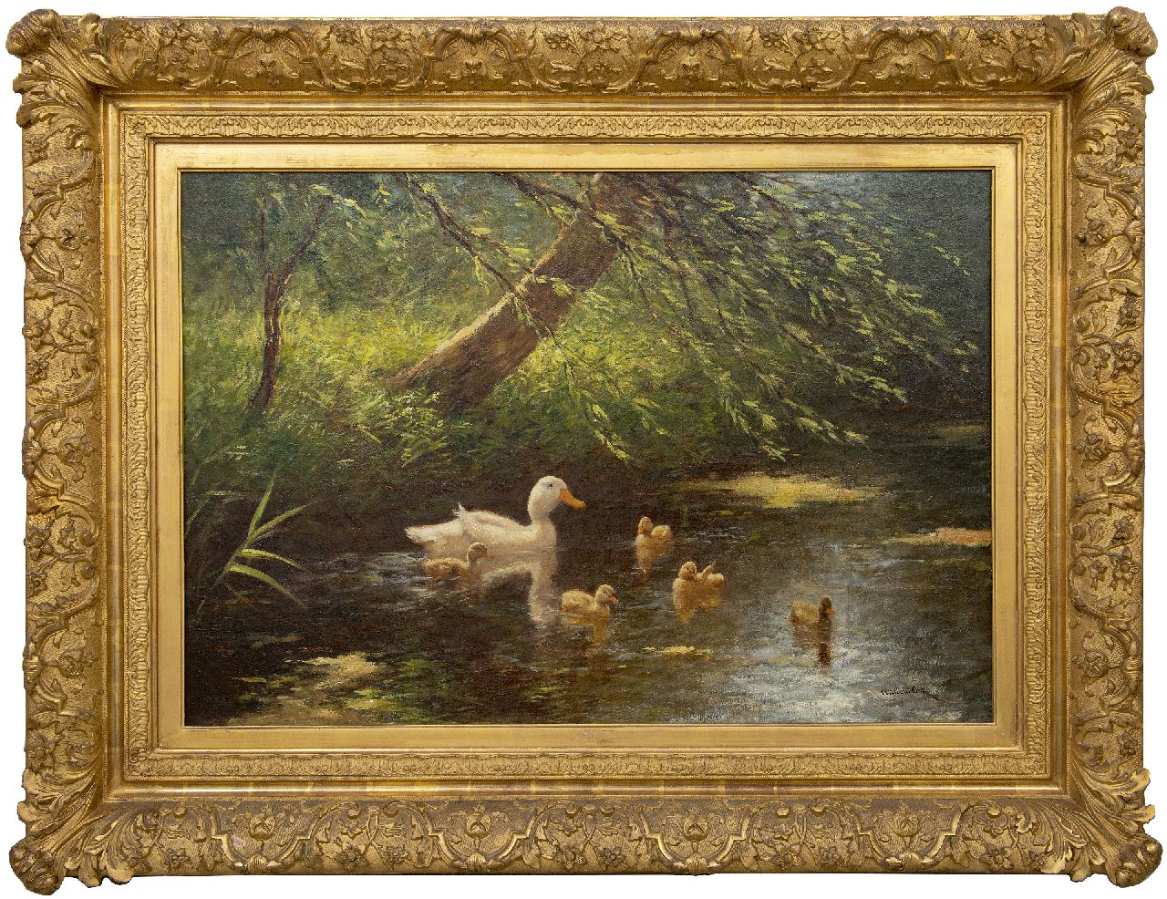 Artz C.D.L.  | 'Constant' David Ludovic Artz, Duck with ducklings in a ditch, oil on canvas 65.4 x 95.4 cm, signed l.r.