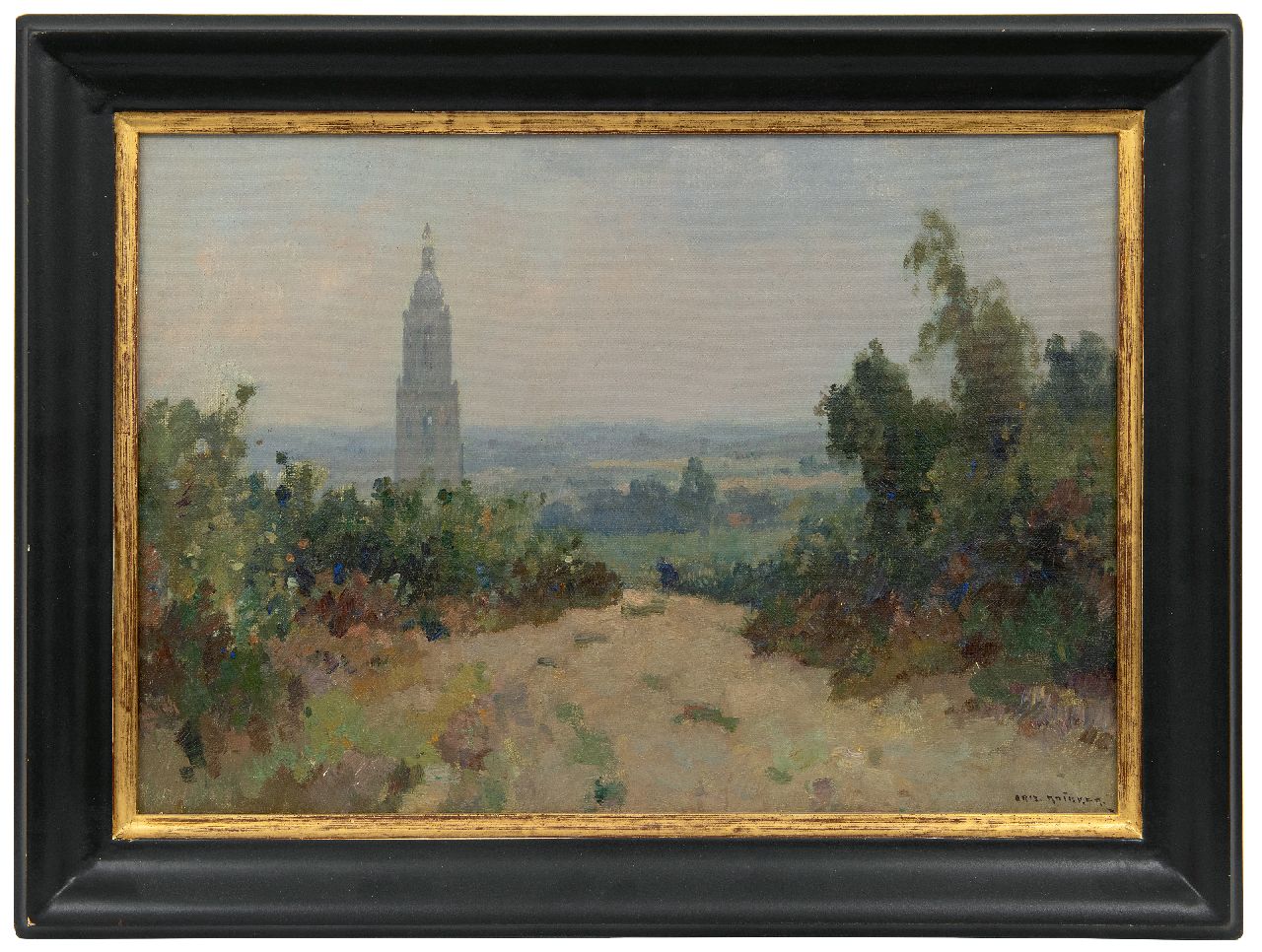Knikker A.  | Aris Knikker, A view of the Cuneratower, Rhenen, oil on canvas 35.2 x 50.1 cm, signed l.r.