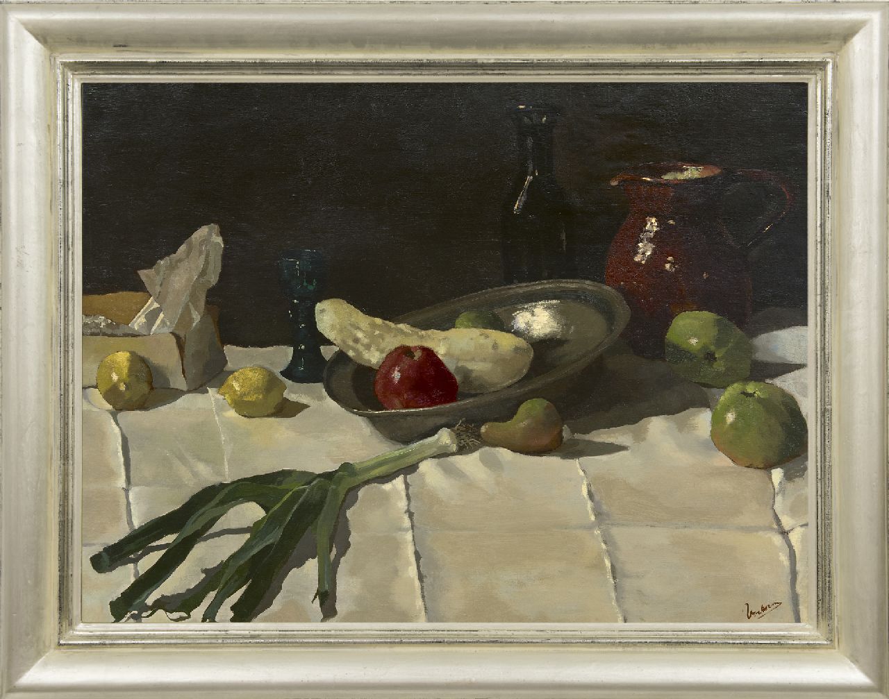 Verkoren L.  | Lucas Verkoren | Paintings offered for sale | A still life with a pewter plate, oil on canvas 75.0 x 100.0 cm, signed l.r.
