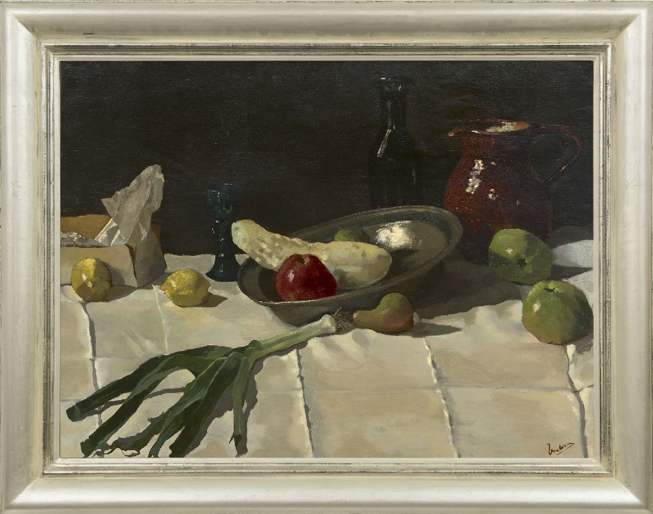 Verkoren L.  | Lucas Verkoren, A still life with a pewter plate, oil on canvas 75.0 x 100.0 cm, signed l.r.