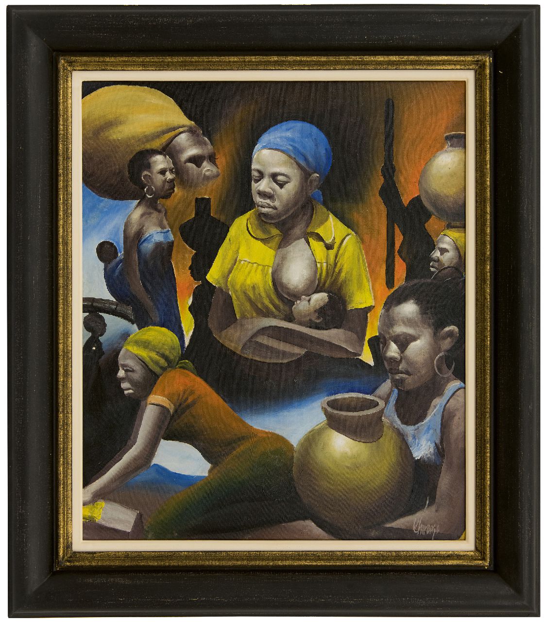 Chiromo K.  | Kay Chiromo | Paintings offered for sale | African women; verso: Portrait of a woman, oil on canvas 54.6 x 45.5 cm, signed l.r and on the reverse and dated '79 on the reverse