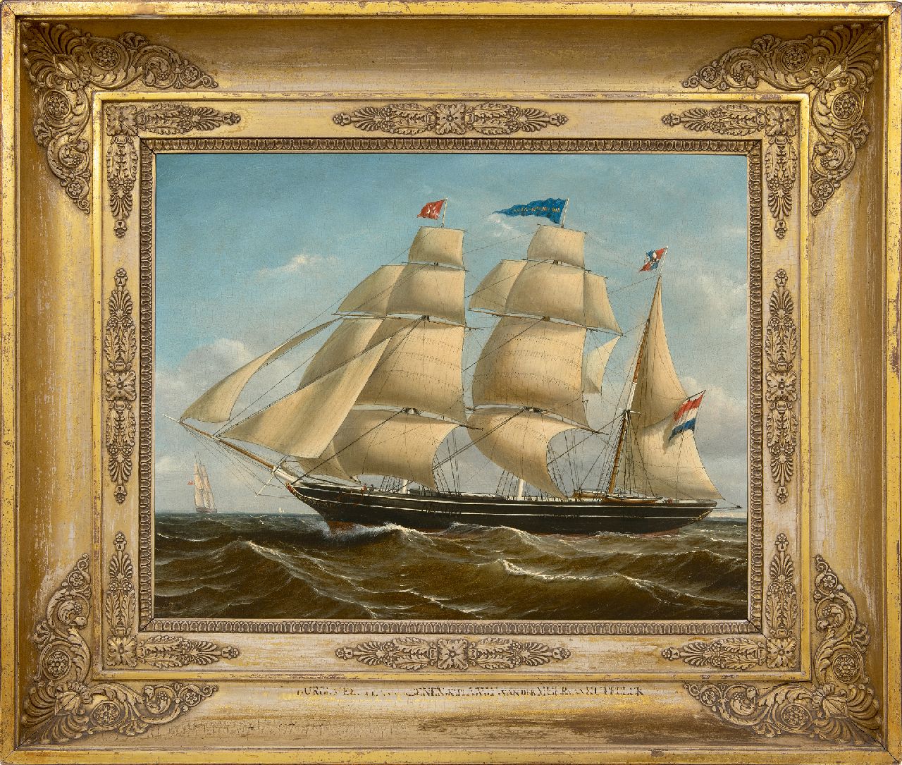 Schiedges P.P.  | Petrus Paulus Schiedges | Paintings offered for sale | The threemaster Burgemeester Van Rheenen, sailing downwind, oil on panel 40.0 x 50.8 cm, signed l.l. and dated 1858